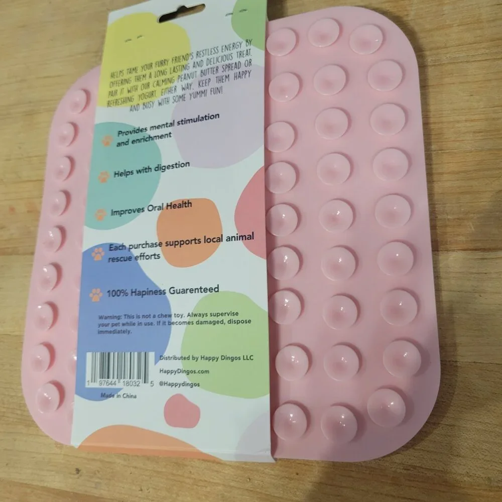 Happy Dingo Calming Lick Mat for Pets, Cat, Dog, Pink, NWT